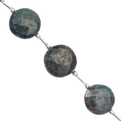 120cts Ruby With Kyanite Faceted Coin Approx 14 To 18mm, 20cm Strand With Spacers