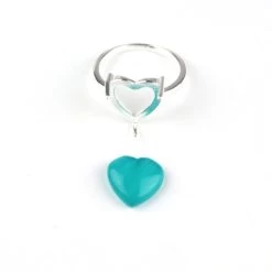 14mm Peru Icy Amazonite Puffy Heart Cab With Sterling Silver Ring Mould, 1pc
