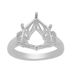 Rudi Wobito Alpine Cut 925 Sterling Silver Ring Mount With White Zircon Pave Side Detail (To Fit 12mm Alpine Cut Stone)