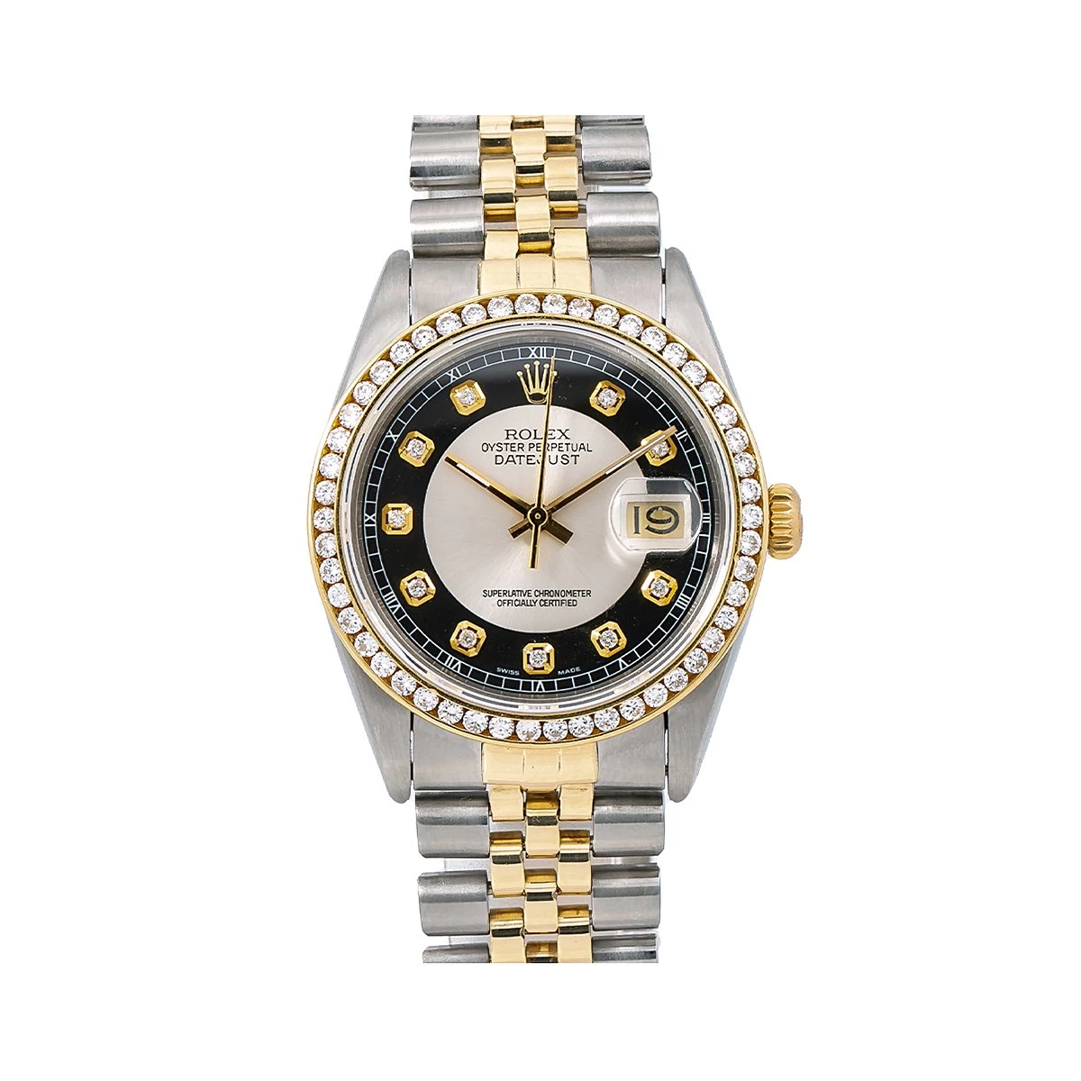 36mm Diamond Rolex DateJust Men's Watch Black Dial Gold Steel Jubilee Bracelet 3 36mm Diamond Rolex DateJust Men's Watch Black Dial Gold Steel Jubilee Bracelet