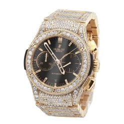 Bust Down 18K Gold Hublot Classic Fusion Chronograph Men's Diamond Watch
