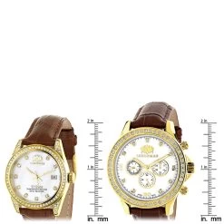 Luxurman Matching His & Hers Yellow Gold Plated Diamond Watch Set With Leather Band -Fashion Accessories watches luxurman matching his hers yellow gold plated diamond watches leather band ruler