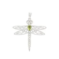 Summer At Chestnut Close By Mark Smith: 925 Sterling Silver Dragonfly (D- 41mm W-35mm) With 0.85cts Peridot & White Topaz Charm