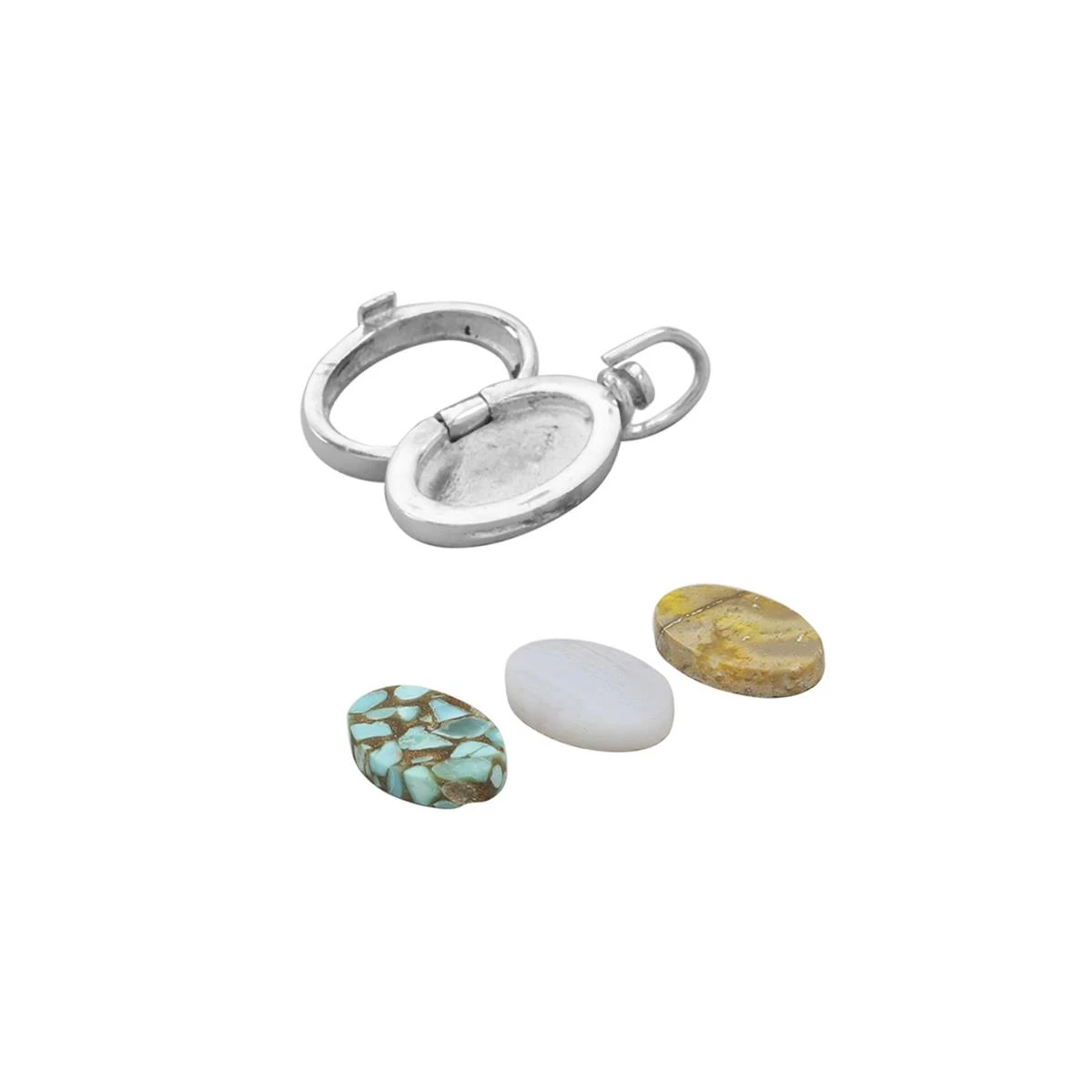 925 Sterling Silver Interchangeable Locket Pendant Approx 7.5x11.5mm 4.79cts Blue Lace Agate, Bumblebee Jasper & Turquoise Oval Flat 4 925 Sterling Silver Interchangeable Locket Pendant Approx 7.5x11.5mm 4.79cts Blue Lace Agate, Bumblebee Jasper & Turquoise Oval Flat - Image 2