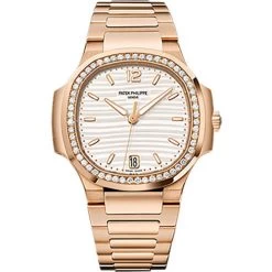 Women's Diamond Watch Patek Philippe Nautilus 35,2mm 18K Gold En Brown Dial W01370