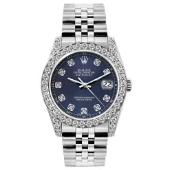 Diamond Rolex Oyster Perpetual Datejust 26mm Watch For Women With Navy Blue Dial -Fashion Accessories womens diamond watch rolex datejust 26 mm blue dial w00397 full 1691593314