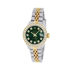Women's Diamond Watch Rolex Datejust 26mm Dark Green Dial