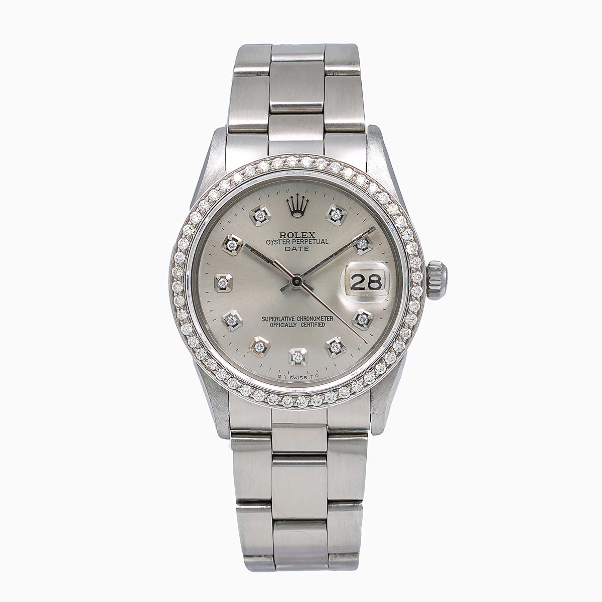 Women's Diamond Rolex Watch Oyster Perpetual Date 34mm Silver Tone Dial Oyster Bracelet 3 Women's Diamond Rolex Watch Oyster Perpetual Date 34mm Silver Tone Dial Oyster Bracelet