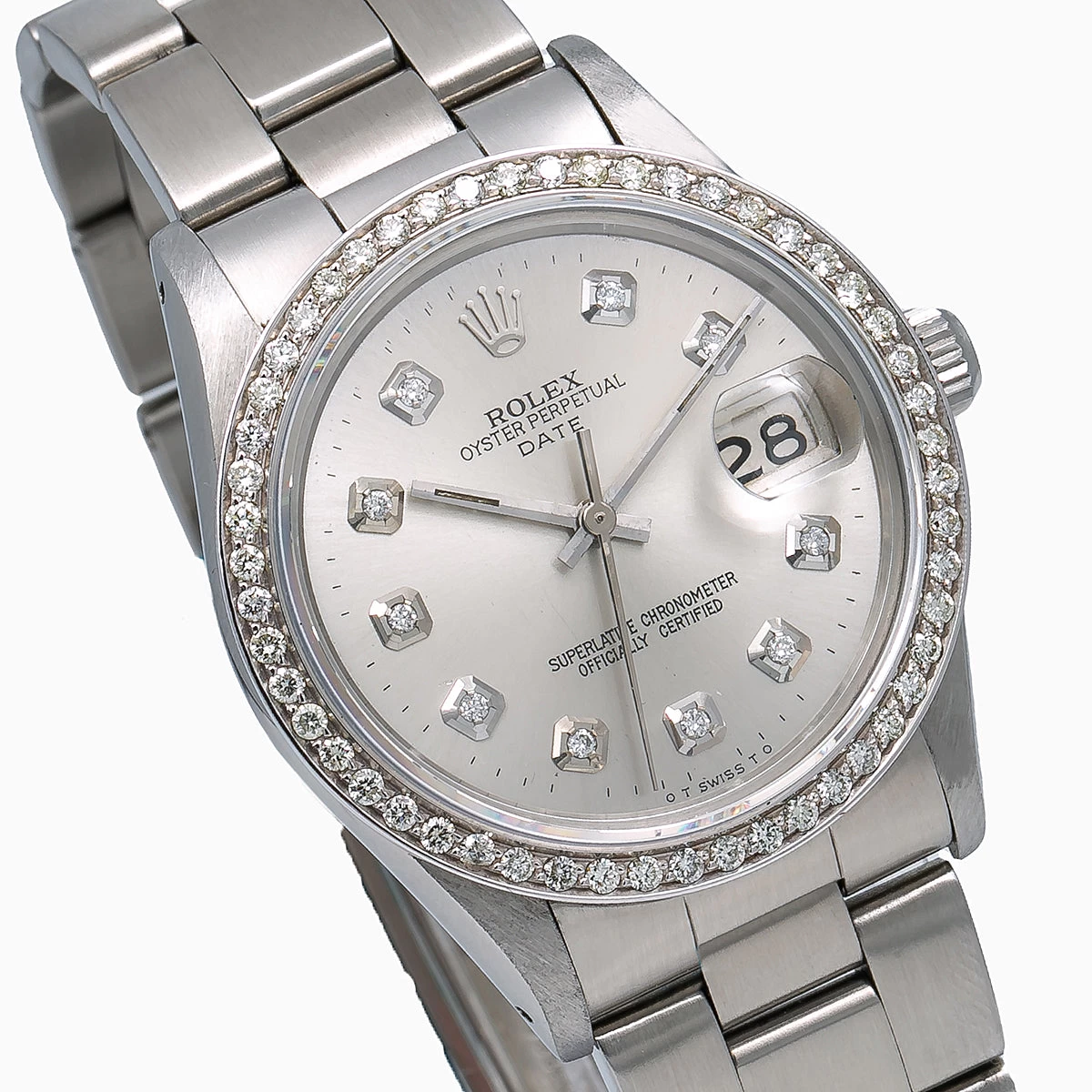 Women's Diamond Rolex Watch Oyster Perpetual Date 34mm Silver Tone Dial Oyster Bracelet 4 Women's Diamond Rolex Watch Oyster Perpetual Date 34mm Silver Tone Dial Oyster Bracelet - Image 2
