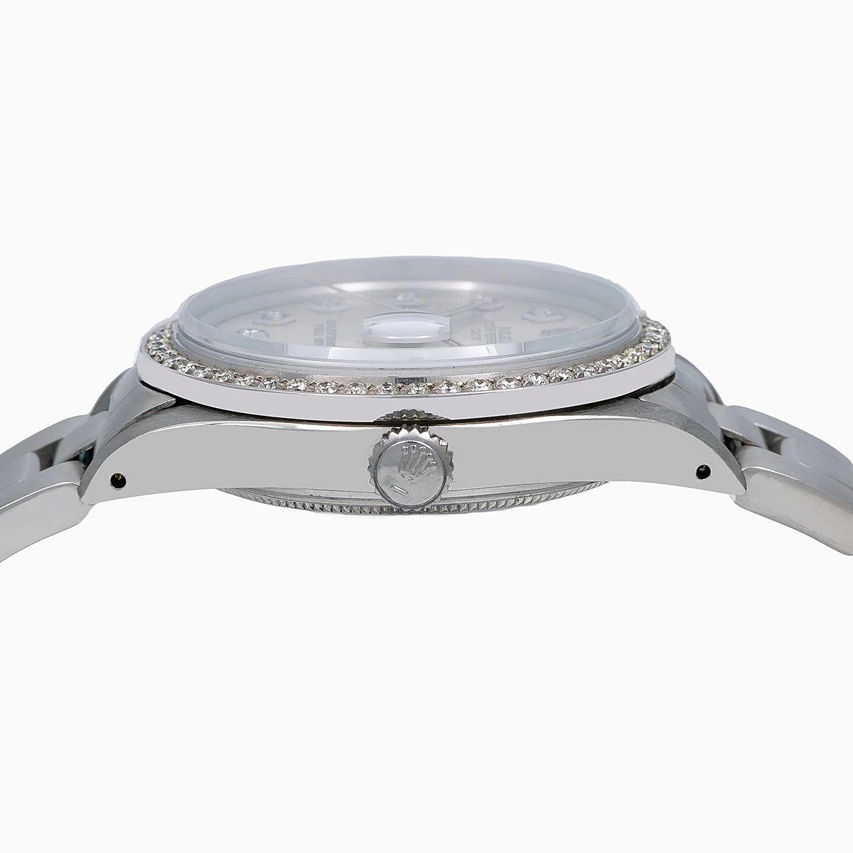 Women's Diamond Rolex Watch Oyster Perpetual Date 34mm Silver Tone Dial Oyster Bracelet 5 Women's Diamond Rolex Watch Oyster Perpetual Date 34mm Silver Tone Dial Oyster Bracelet - Image 3