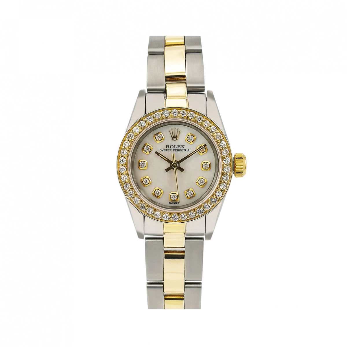Women's Diamond Rolex Watch Oyster Perpetual Yellow Gold Stainless Steel White Dial Diamond Bezel 3 Women's Diamond Rolex Watch Oyster Perpetual Yellow Gold Stainless Steel White Dial Diamond Bezel