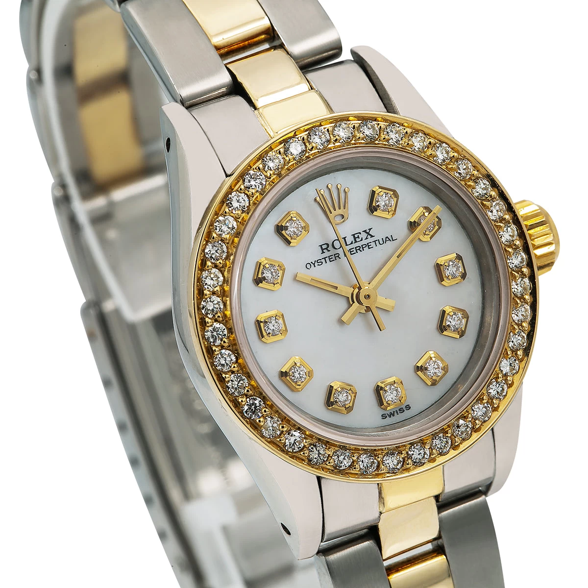 Women's Diamond Rolex Watch Oyster Perpetual Yellow Gold Stainless Steel White Dial Diamond Bezel 4 Women's Diamond Rolex Watch Oyster Perpetual Yellow Gold Stainless Steel White Dial Diamond Bezel - Image 2