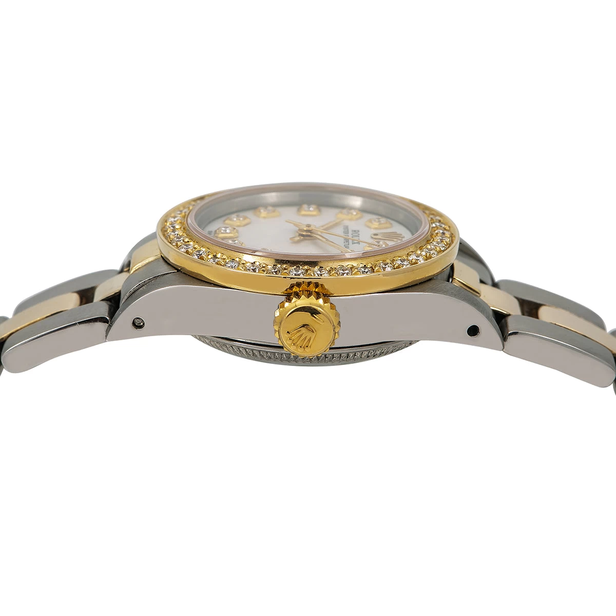 Women's Diamond Rolex Watch Oyster Perpetual Yellow Gold Stainless Steel White Dial Diamond Bezel 5 Women's Diamond Rolex Watch Oyster Perpetual Yellow Gold Stainless Steel White Dial Diamond Bezel - Image 3