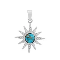 925 Sterling Silver Pendant With 1.10cts Copper Turquoise Round And 0.24cts White Zircon Round