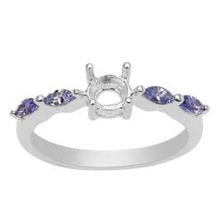 925 Sterling Silver Ring Mount With Tanzanite Marquise Side Detail (To Fit 5mm Round Gemstone)