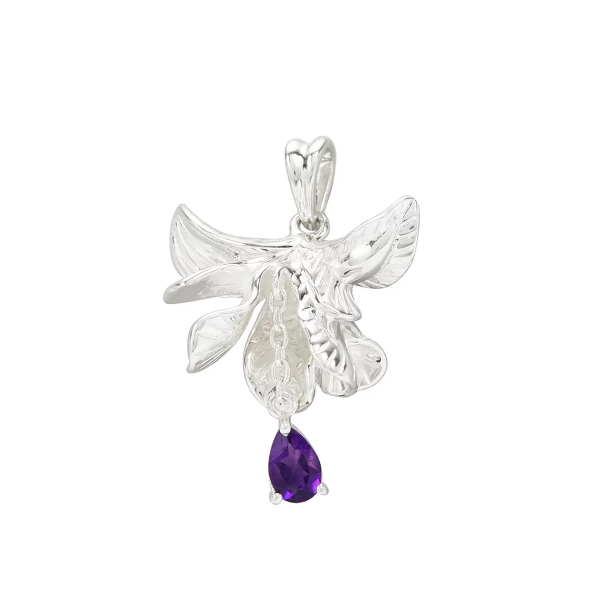 Spring At Chestnut Close By Mark Smith: 925 Sterling Silver Dutch Iris (D-30.50mm W-20mm) With 0.38cts Amethyst Pear Charm 3 Spring At Chestnut Close By Mark Smith: 925 Sterling Silver Dutch Iris (D-30.50mm W-20mm) With 0.38cts Amethyst Pear Charm