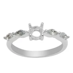 925 Sterling Silver Ring Mount With Sky Blue Topaz Marquise Side Detail (To Fit 5mm Round Gemstone)