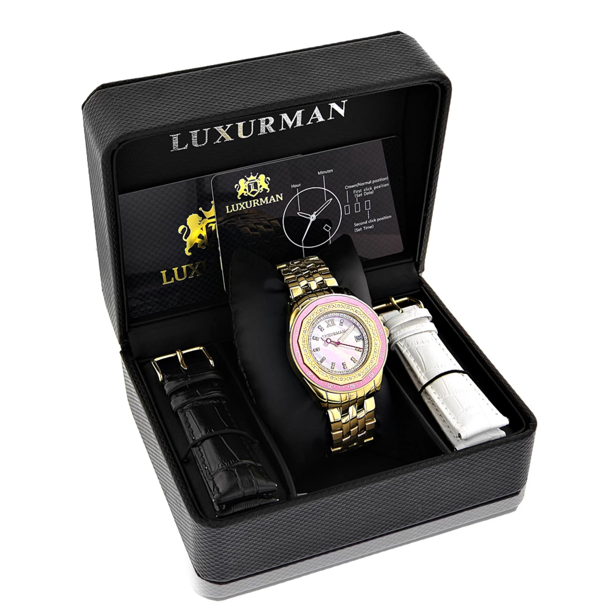 Yellow Gold Plated Ladies Diamond Pink Watch 0.25ct Luxurman 6 Yellow Gold Plated Ladies Diamond Pink Watch 0.25ct Luxurman - Image 4