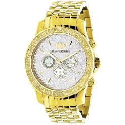 Yellow Gold Tone Luxurman Men's Diamond Watch 0.25ct