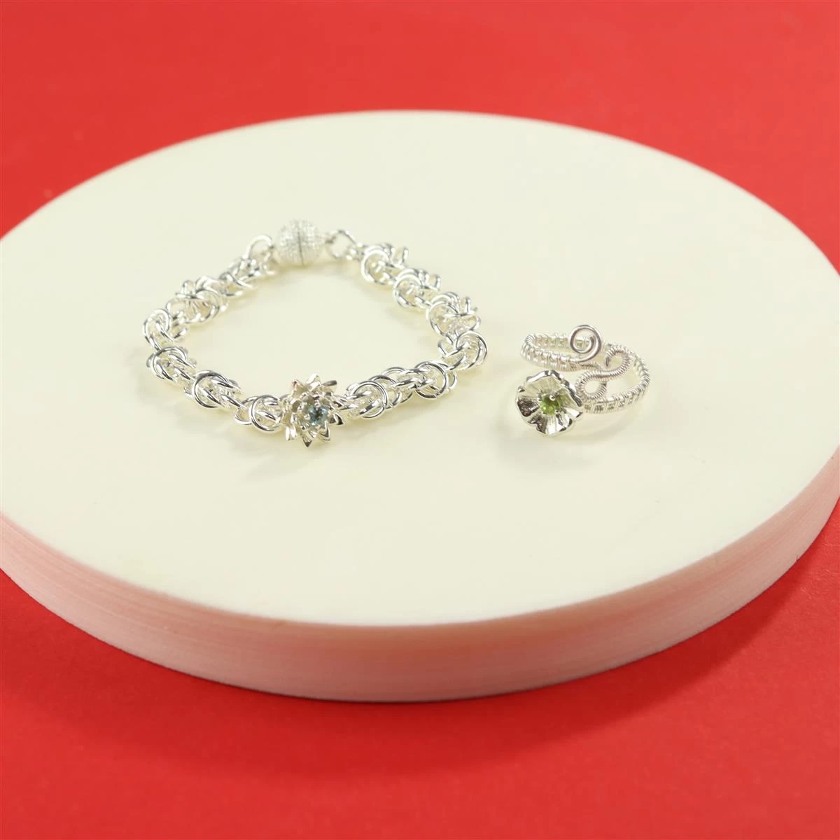 Gemstone Garden By Natalie Patten: 925 Sterling Silver Waterlily Bead, Approx 12mm With Ruby - July 4 Gemstone Garden By Natalie Patten: 925 Sterling Silver Waterlily Bead, Approx 12mm With Ruby - July - Image 2