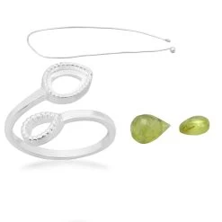 925 Sterling Silver Pear Shaped Adjustable Ring With Peridot Approx 7.5x5.5 To 5.5x8mm