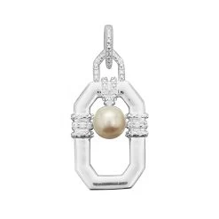 925 Sterling Silver Framed Pendant With 0.20cts White Zircon & South Sea Cultured Pearl Approx 8mm