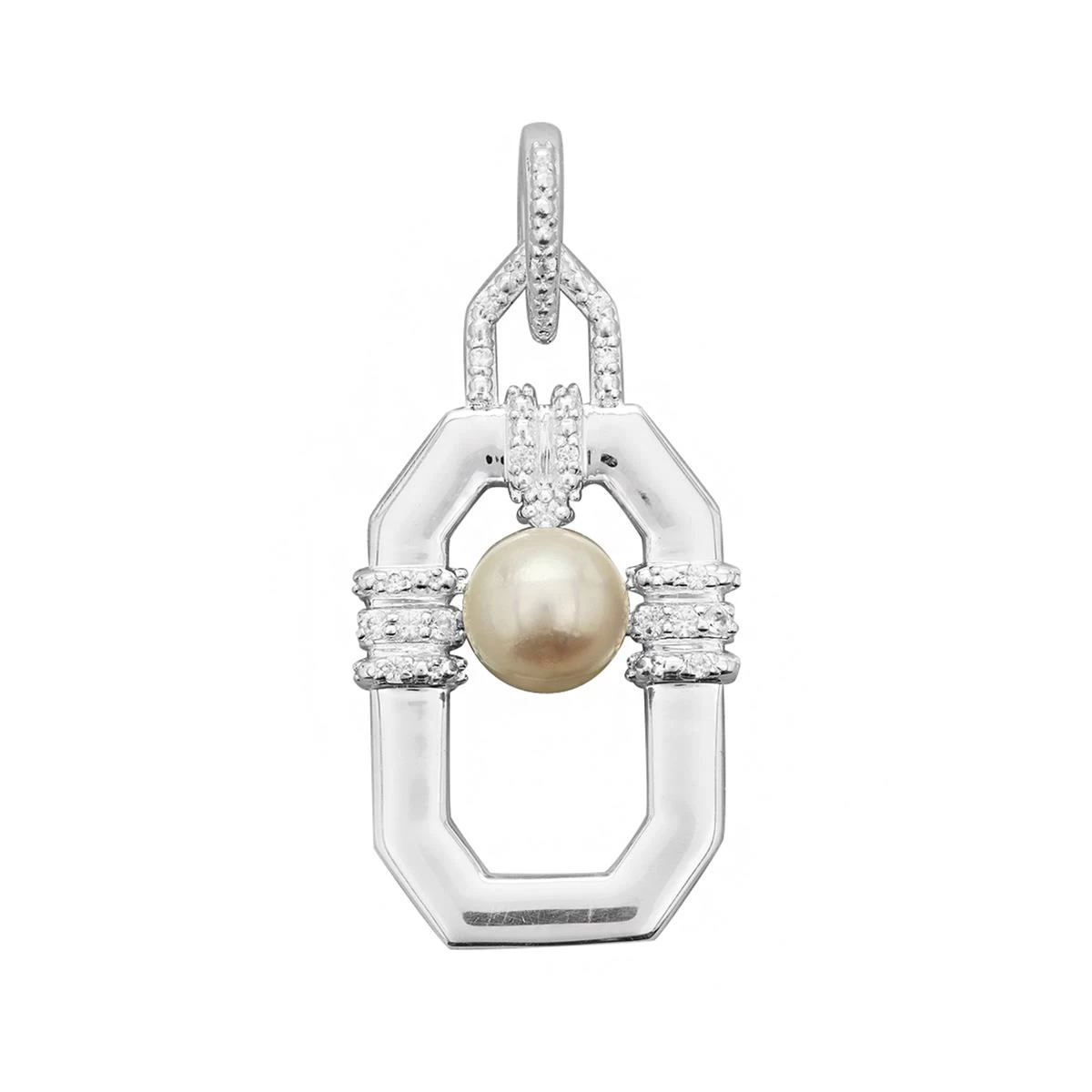 925 Sterling Silver Framed Pendant With 0.20cts White Zircon & South Sea Cultured Pearl Approx 8mm 3 925 Sterling Silver Framed Pendant With 0.20cts White Zircon & South Sea Cultured Pearl Approx 8mm