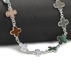 925 Sterling Silver Clover White Onyx, Malachite, Blue Lace Agate & Carnelian Strands Approx 10Inch -Fashion Accessories zgvz20 2