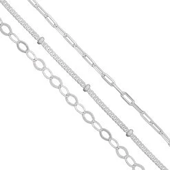 925 Sterling Silver 3 Bundle Chain (Boat Chain, Curb Bead Chain And Long Link Diamond Cut Chain)
