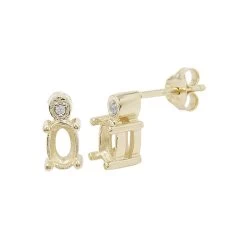 Gold Plated 925 Sterling Silver Oval Earring Mount (To Fit 6x4mm Gemstones) Inc. 0.03cts White Zircon Brilliant Cut Round 1.25mm - 1Pair