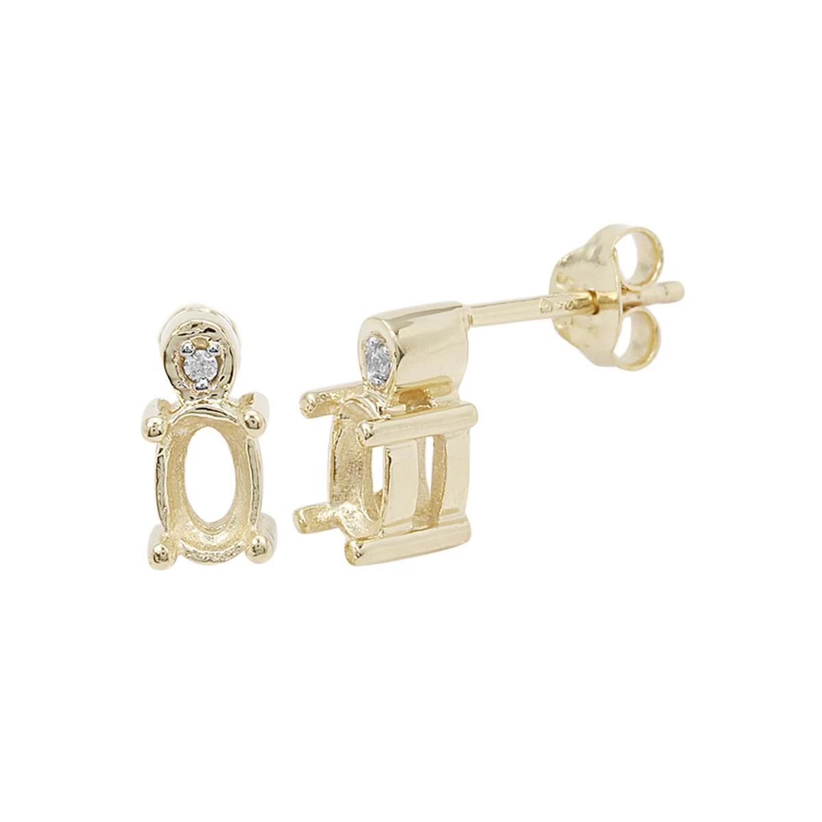 Gold Plated 925 Sterling Silver Oval Earring Mount (To Fit 6x4mm Gemstones) Inc. 0.03cts White Zircon Brilliant Cut Round 1.25mm - 1Pair 3 Gold Plated 925 Sterling Silver Oval Earring Mount (To Fit 6x4mm Gemstones) Inc. 0.03cts White Zircon Brilliant Cut Round 1.25mm - 1Pair