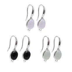 925 Sterling Silver Type A Jadeite Drop Earrings With Loop (3 Pairs - Black, White & Green)