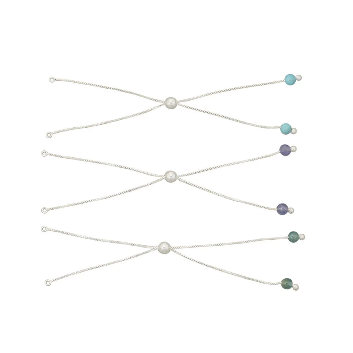 925 Sterling Silver 3pcs Slider Bracelet (Tanzanite, Grandidierite, Turquoise) Approx 5mm Beads & Box Chain, Approx 24cm 3 925 Sterling Silver 3pcs Slider Bracelet (Tanzanite, Grandidierite, Turquoise) Approx 5mm Beads & Box Chain, Approx 24cm